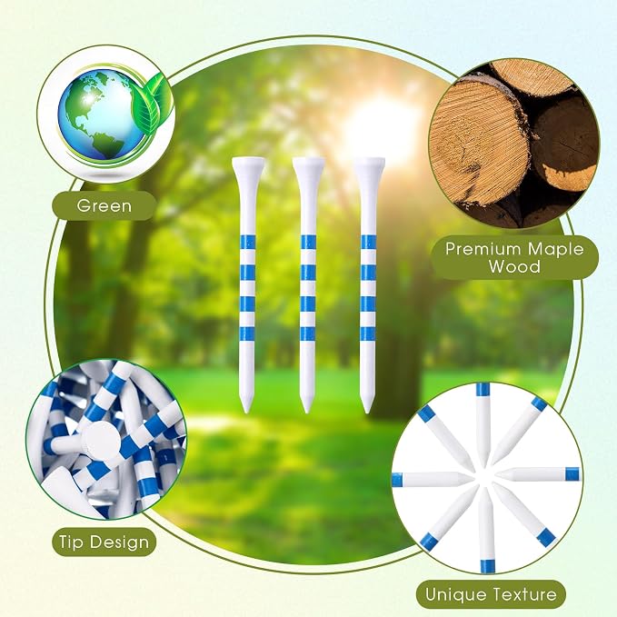 Vinsot 1000 Pcs Golf Tees Bulk 3-1/4'' Wooden Tees for Driving Range, Golf Club Accessories for Men Dad (White Blue,Lines)