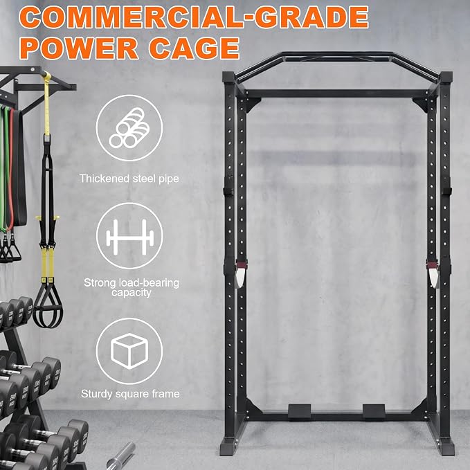 Fitvids Multiple Specifications Power Cage Squat Rack, Includes J-Hooks and Safety Straps, Other Optional Accessories