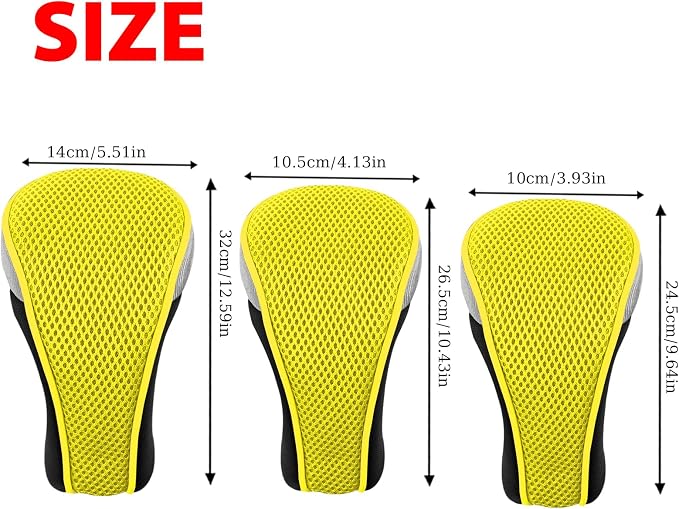 Andux 3pcs/Set Golf 460cc Driver Fairway Wood Club Head Covers | with interchangeable NO. Tags | Mesh Breathable material | Short Neck | Coloured Piping | Pull-On Closure