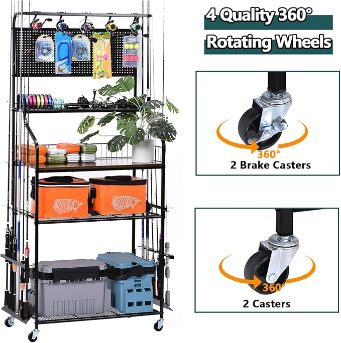 Metal Black Fishing Rod Rack for 12 Rods With Large Storage Capacity, Vertical Fishing Pole Holders for Garage Use for Fishing Gear Storage