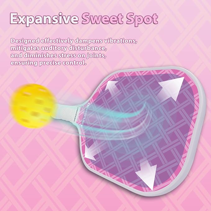 Fiberglass Pickleball Paddles Set of 2, Pickle Ball Racket Lightweight Honeycomb Core Control Paddle, with 4 Indoor Outdoor Balls and Bag for Men Women