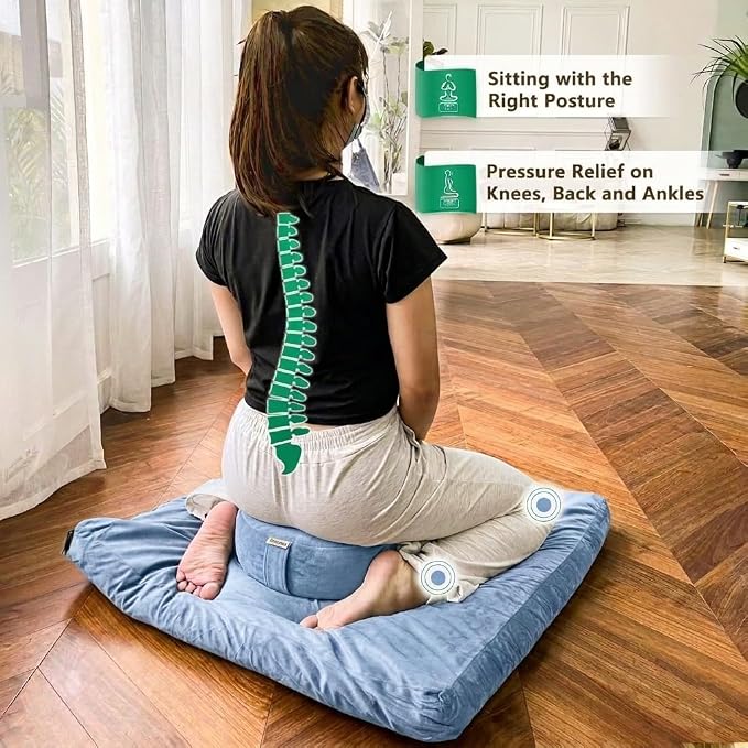 Hihealer Meditation Cushion, Traditional Tibetan Meditation Pillow Velvet Cover - Large Floor Cushion Seating for Adults - Yoga Buckwheat Bolster for Women、Moms