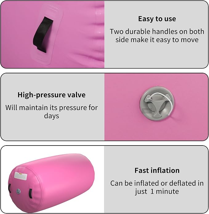 Gymnastics Mat,Air Roller Gymnastics Barrel,Gymnastics Tumble Track Air Track Tumbling Mat for Home Training/ Cheerleading/Gym/Training/Yoga/Beach/Water/Park Outdoor Use with Electric Air Pump ﻿