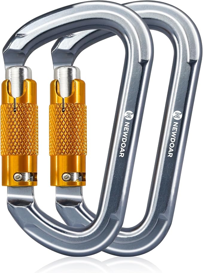 NewDoar 28KN UIAA & CE Certified Auto Climbing Carabiner Professional Heavy Duty Caribeaner for Rappelling D-Shaped