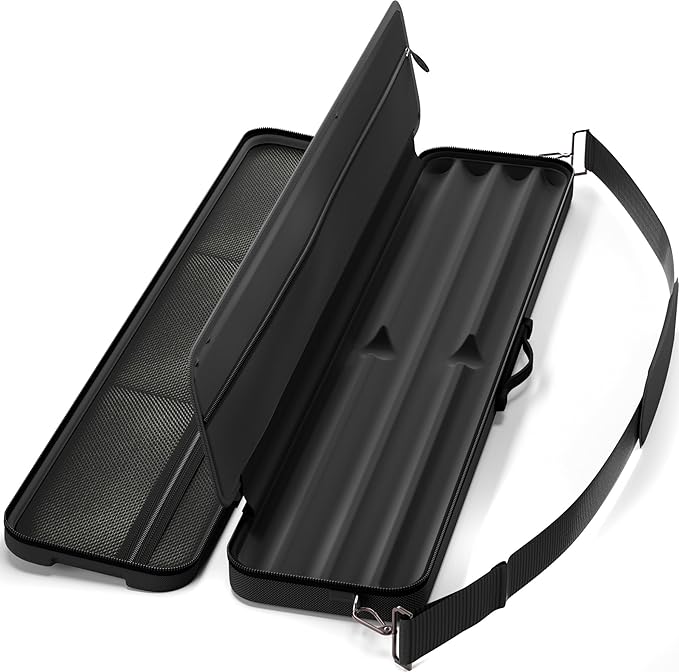 Casemaster Parallax Guard 2x2 Billiard Cue Case, Holds 2 Butts and 2 Shafts, Foam-Padded Pool Stick Case, Water-Resistant 600D Oxford, Zippered Pockets, Rubberized Handle