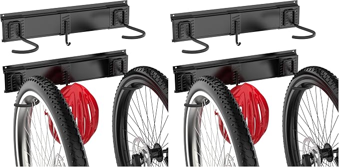 Ultrawall Bike Rack, Garage Bike Rack Wall Mount for 2 Bicycle and 1 Helmet, Heavy Duty Bike Storage for Home Space Saving Holds Up to 100lbs (Pack of 2)