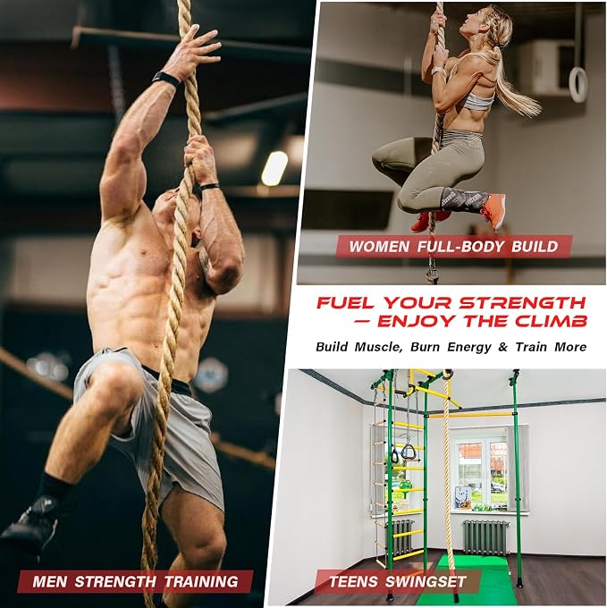 Climbing Rope Gym Workout - 10FT 15FT 20FT 25FT 30FT 35FT Heavy Duty Jute Thick Ropes for Adults Strength Training Outdoor Tree Swing Indoor Home Fitness Exercise - 1.5 Inch