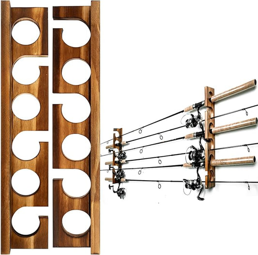 Ghosthorn Holds Up to 6 Rods Fishing Pole Rod Racks Wall or Ceiling Mounted Fishing Pole Rod Holders for Garage Storage Organizer Fishing Gear Equipment for Men Women