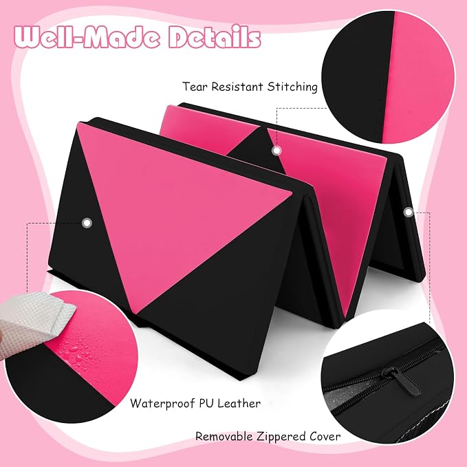Goplus Gymnastics Mat, Folding Tumbling Mat with Carry Handles, Hook & Loop Fasteners, 4 Panels for Fitness Exercise Yoga Stretching Aerobics Workouts, Thick Gym Mats for Home