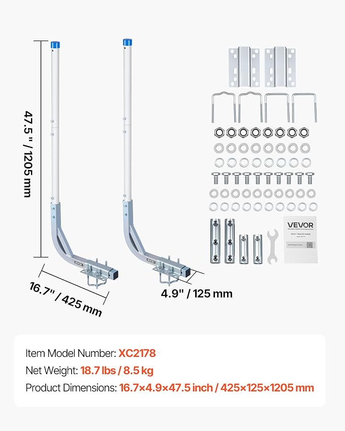 VEVOR Boat Trailer Guide, 16.7"- 60″ Adjustable Design Trailer Guide Poles, 2PCS Trailer Guide-Ons for Ski Boat, Fishing Boat or Sailboat Trailer