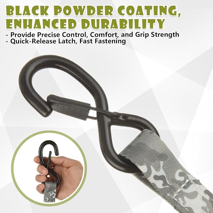 4 Pcs 1 Inch Ratchet Straps Heavy Duty 16ft Tie Down Straps Ratchet with Hooks, 2645 LBS Break Strength, Cargo Ratcheting Straps for Motorcycle Straps Tie Downs, Trucks, Camo