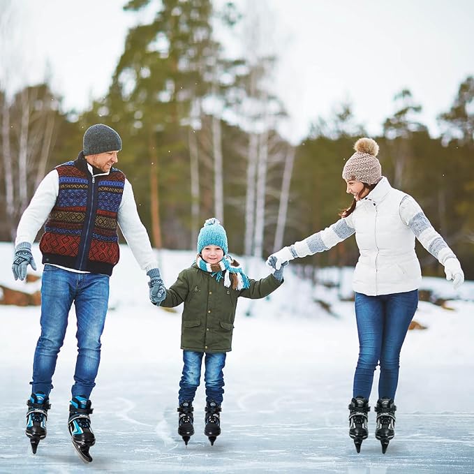 MammyGol Adjustable Ice Skates for Kids Youth Tean Hockey Lace-Up Boys or Girls Ice Skate for Beginner Age 4-12 Blue Black Teal Green