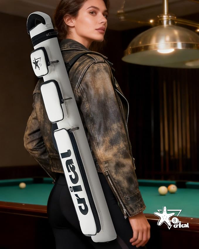 CRICAL Pool Cue Case 2x4 Hard Pool Stick Case Holds 2 Butts and 4 Shafts for Adults Billiard Cue Case with Soft Shoulder Straps
