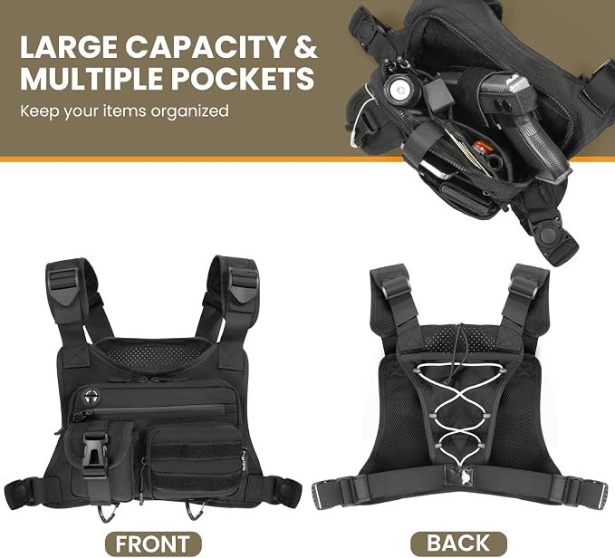 DegeTMVe Tactical Running Chest Bag with Anti-Bounce Design, Water-Repellent & Concealed Pistol Holster – Adjustable 4-Strap, Water Bottle Holder, Reflective Safety for Hiking, Cycling, Workouts