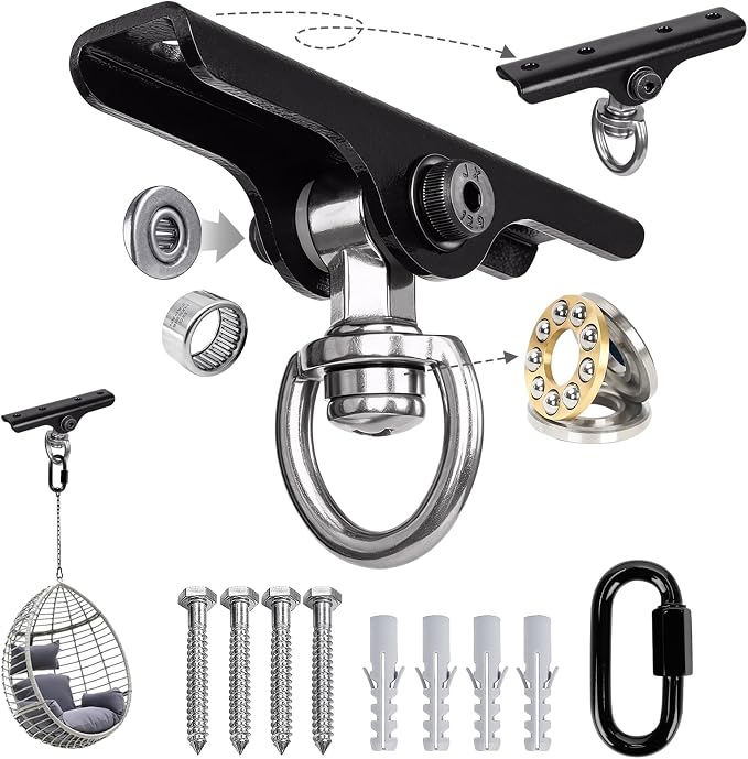 Heavy Punching Bag Hanger | Wall/Ceiling Mount Hook with 180° / 360° Rotation | Wood Beam Holder for Boxing, Weight Training, Aerial Yoga Swing & Hammock