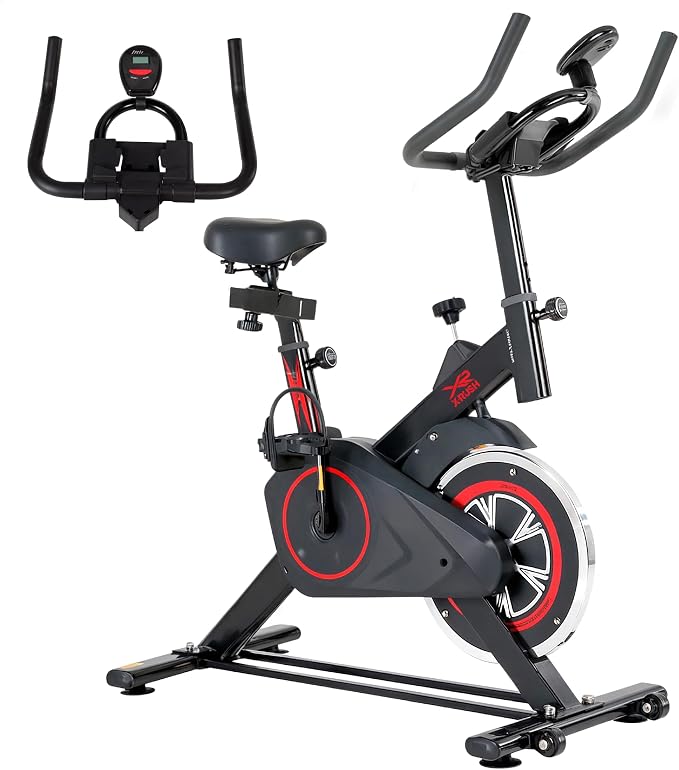 Stationary Exercise Bike for Home, Indoor Cycling Bike with Silent Belt Drive, Adjustable Seat & Resistance, LCD Display, iPad Holder, 264 LBS Weight Capacity