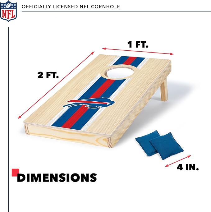 NFL Football Portable Size 1' x 2' Solid Wood Cornhole Set with Direct Print HD Team Graphics – Travel Size