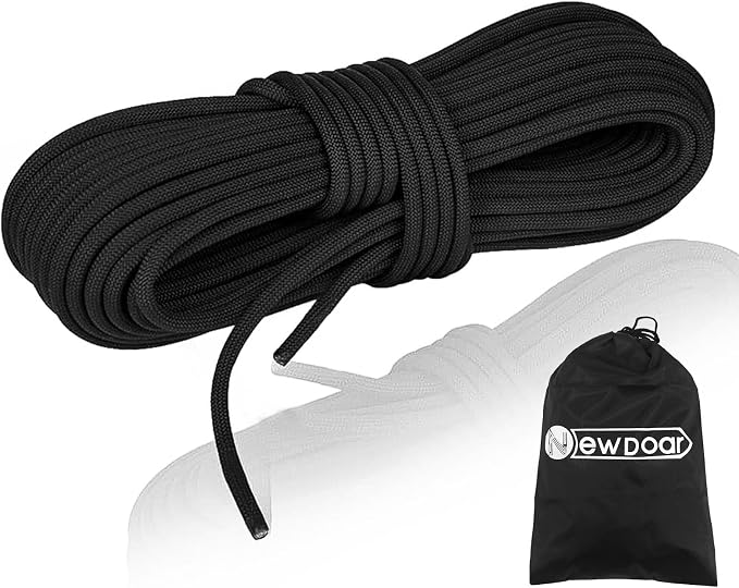 NewDoar 10mm(3/8inch) Accessory Cord Rope CE 24KN Double Braid Pre Cut for Outdoor Survival, Mountaineering, Prusik,Hauling Dragginge(Black 10mm,20FT)