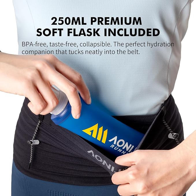 Running Belt for Men Women with 250ml Water Bottle, Lightweight Reflective Waist Pack for Running, Hiking, Training - L