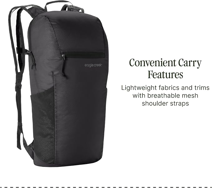 eagle creek Packable Backpack - Compact Multipurpose Water Resistant Breathable Mesh Shoulder Straps - Perfect for Beach Days, Sports, Hiking & Travel -, One Sixe Black