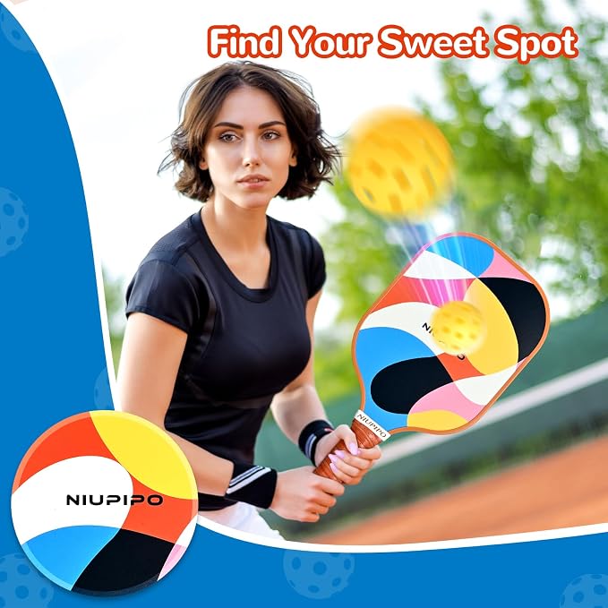 niupipo Pickleball Paddles Set of 2 or 4, USAPA Approved Fiberglass Pickleball Paddle Set with Balls and Bag, Polypropylene Honeycomb Core, Lightweight Pickleball Paddles for Beginners Men Women