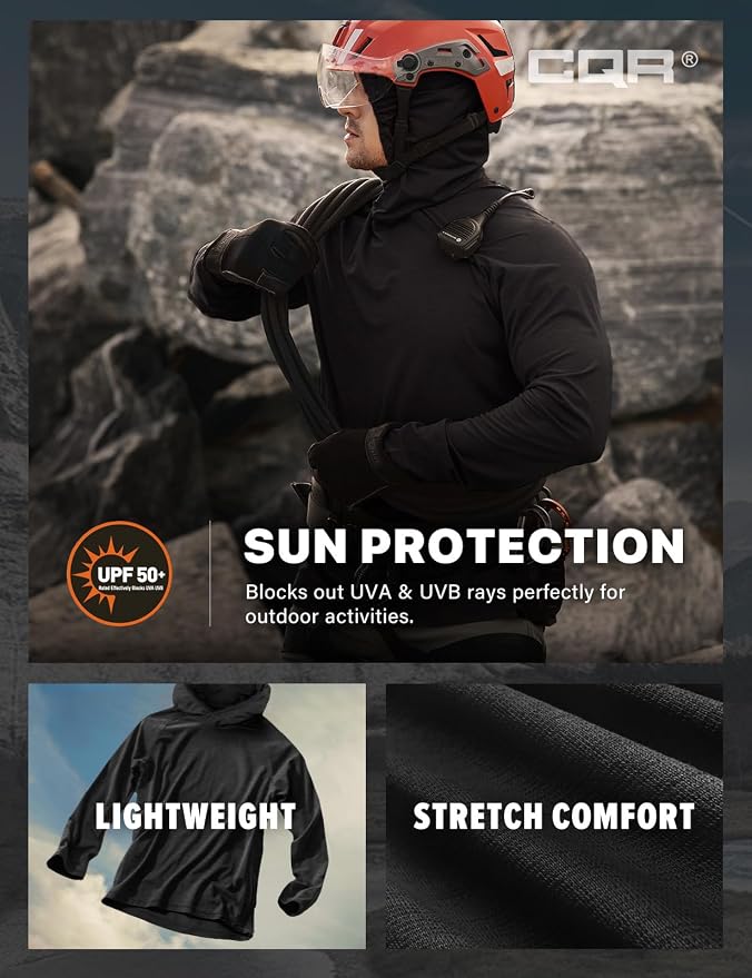 CQR Men's UPF 50+ Sun Protection Long Sleeve Quick Dry Athletic Shirts, Stretch Running Workout Hiking T-Shirts