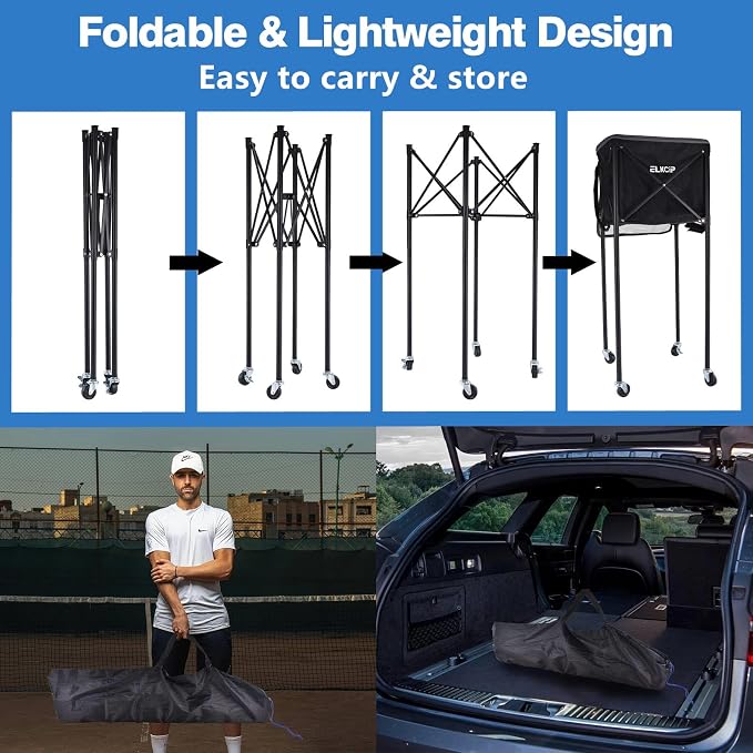 Portable Pickleball & Tennis Ball Hopper - Pickleball Collector Retriever Basket Carrier Gatherer Picker Container for Picking and Storage Training Tool for Ball