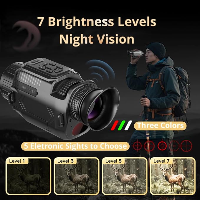 Yoidesu Night Vision Monocular, 4K 64MP Digital Infrared Monocular Telescope, 28X Digital Zoom HD High Powered Telescope for Wildlife Bird Watching Travel Camping