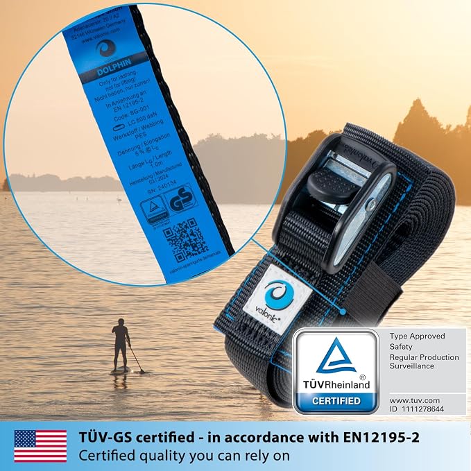 valonic Dolphin - Short tie Down Straps - 2 Pack, 3.3 ft x 1 inch, 2200 lbs, TÜV Rheinl. Certified, Protection pad, cam Buckle - for Bicycle, roof Rack, Luggage, Motorcycle