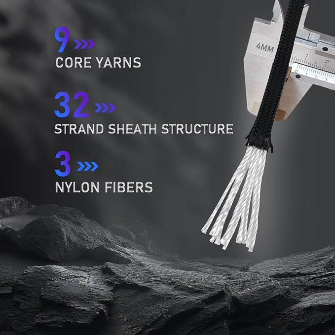 Paracordland-750LB Paracord Rope-100ft/500ft/1000ft- 9 Strand Parachute Spool Cord Heavy Duty String Ideal for Survival Gear Bracelet Camping Hikig Fishing-Black-500FT