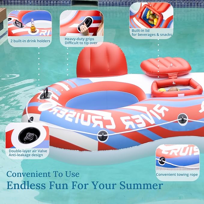 River Tubes for Floating Heavy Duty Inflatable Floating Lounger Premium River Water Rafts Pool Float with Cup Holder Above Lake for Adults