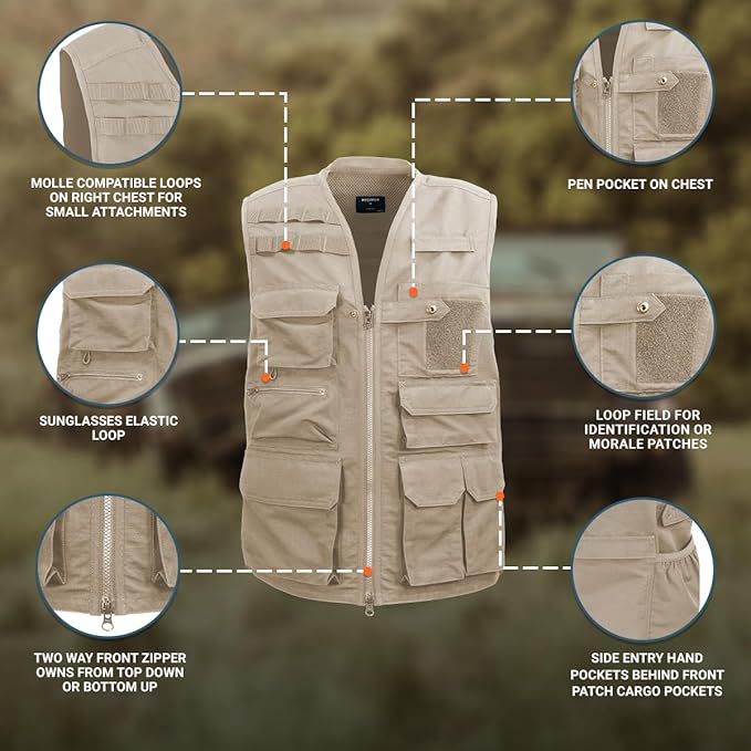 Edgetec Outdoor Utility Vest, Fishing, Hunting, Tactical Ripstop