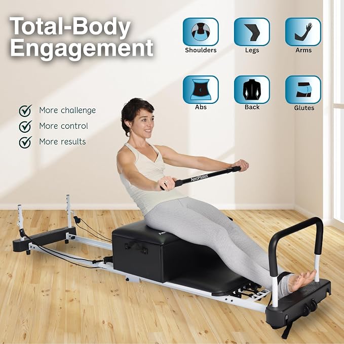 AeroPilates Box and Pole Reformer Accessory with Balance & Flexibility | Balance & Flexibility; Includes Adjustable Support Pole; Strap & Instructional Workout Video