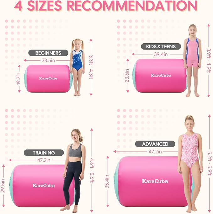 Gymnastics Air Barrel Roller, Inflatable Octagon Tumbling Mat, Tumble Track Equipment for Kids, Cheerleading & Back Handspring Training for Home Gym without Pump