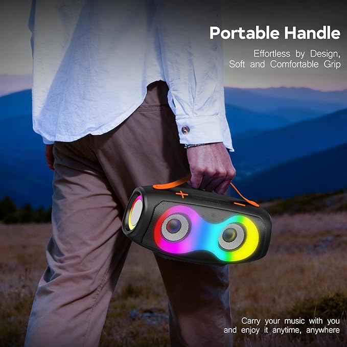 Portable Bluetooth Speaker,IPX5 Waterproof WirelessSpeaker with Dynamic Lights,TWS Pairing to 40W Stereo Sound,Bluetooth 5.0,20H Playtime, Outdoor/Home SmallSpeakers as Gifts for Kids Teens or Women