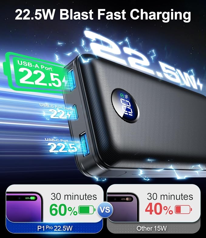 60000mAh Portable Phone Charger with 22.5W Fast Charging USB-A& USB-C Ports, Slate