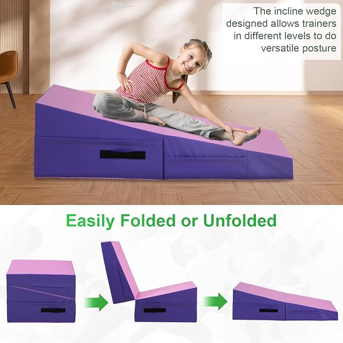 BestMassage Gymnastics Mat Incline Mat Tumbling Mat Folding Gymnastic Tumbling Mat Indoor/Outdoor Exercise Mat Home Gym Yoga Mat with Handle
