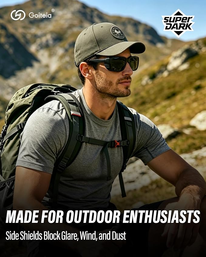 Goiteia Hiking Sunglasses, Polarized Anti-Reflective Glacier Sunglasses, Wrap Around Sunglasses with Removable Side Shields for Adventure, Snow, Mountain, Fishing,Trekking, 100% UV Protection