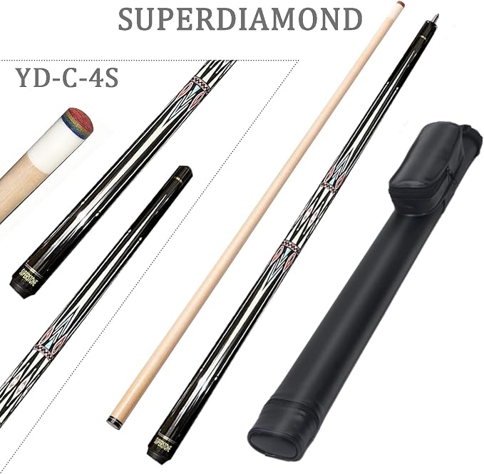 SUPERDIAMOND Pool Cue Stick Set Billiard Cue Sticks with Hard Case, 2-Pieces 58" Pool Table Sticks, 12.5 mm Tip Pool Queue,Pool Stick Set for Home Recreation, Billiards Clubs, Training