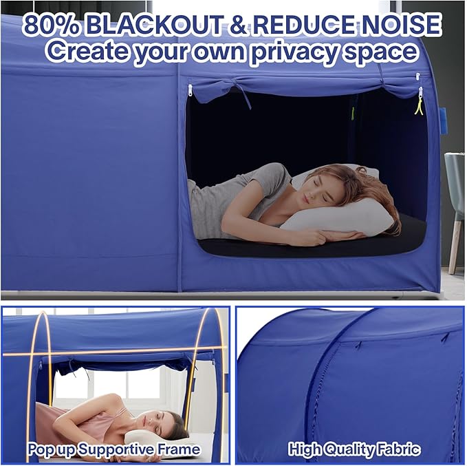 Alvantor® Bed Canopy Bed Tents Dream Tents Privacy Space Full Size Sleeping Tents Indoor Pop Up Portable Frame Curtains Breathable Grey Cottage (Mattress Not Included) Reducing Light