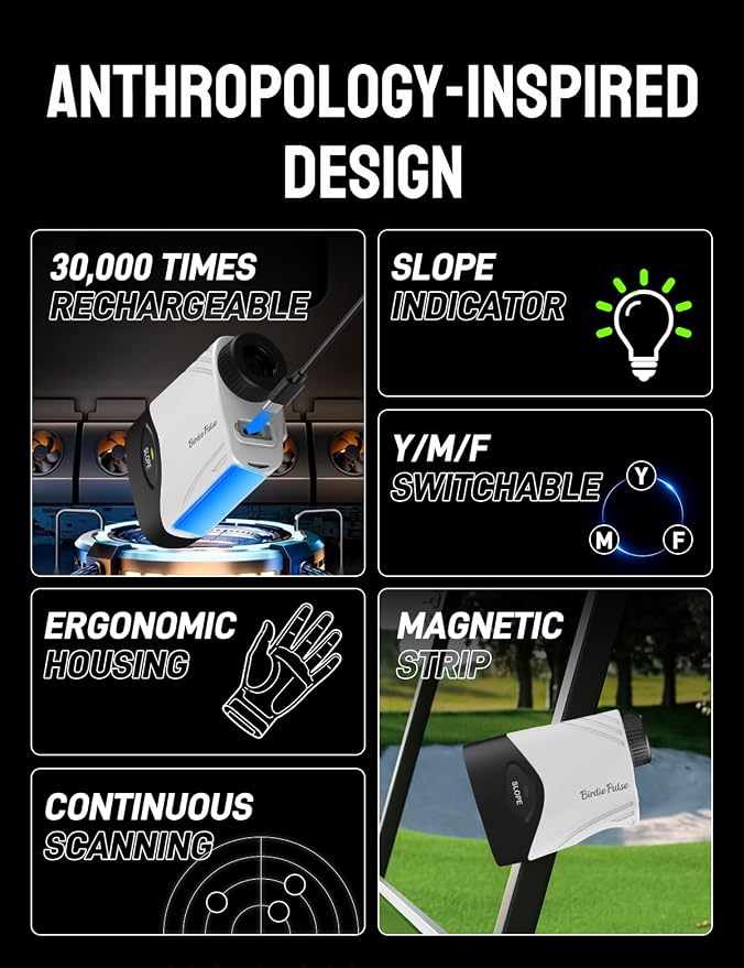 Golf Rangefinder with Slope & Magnetic, 1100 Yards Range Finder for Golf, Flag Locking Vibration, 6-6.5X Magnification,Type-C Rechargeable, Yards/Meters