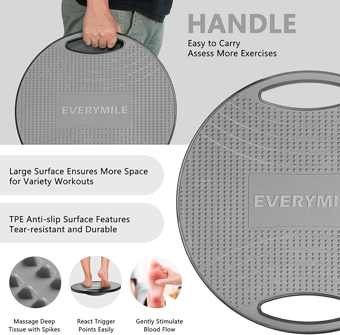 Wobble Balance Board, Exercise Balance Stability Trainer Portable Balance Board with Handle for Workout Core Trainer Physical Therapy & Gym No-Skid Surface