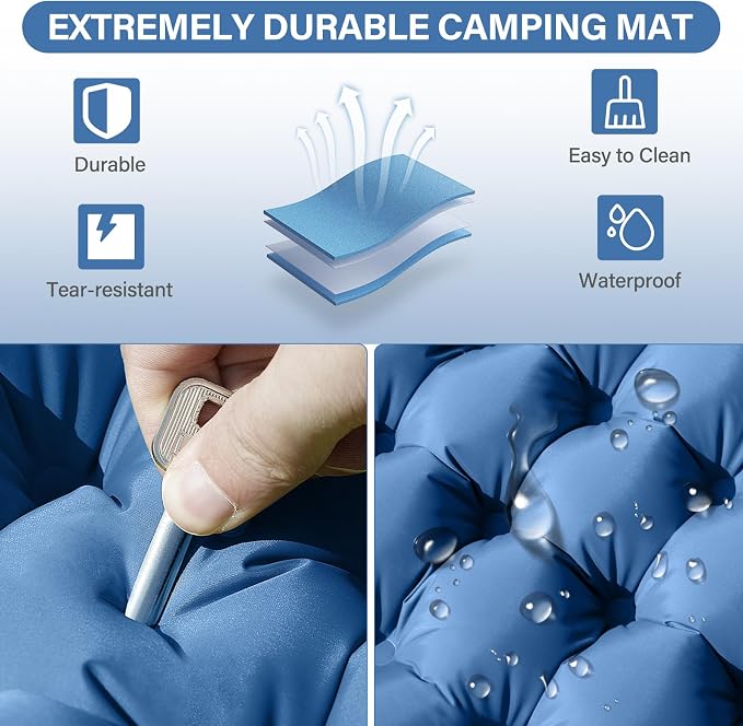 Yuzonc Double Camping Sleeping Pad with Built-in Foot Pump and Pillows – Ultralight Inflatable Sleeping Mat for 2 Person, Compact Air Mattress for Backpacking Hiking Tent Camping, Portable Outdoor