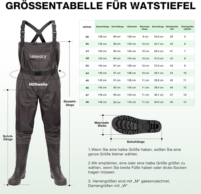 Lekesky Fly Fishing Chest Waders with Boots for Men Women, US Sizes 5–14,2-Ply Nylon/Pvc Waterproof Waders