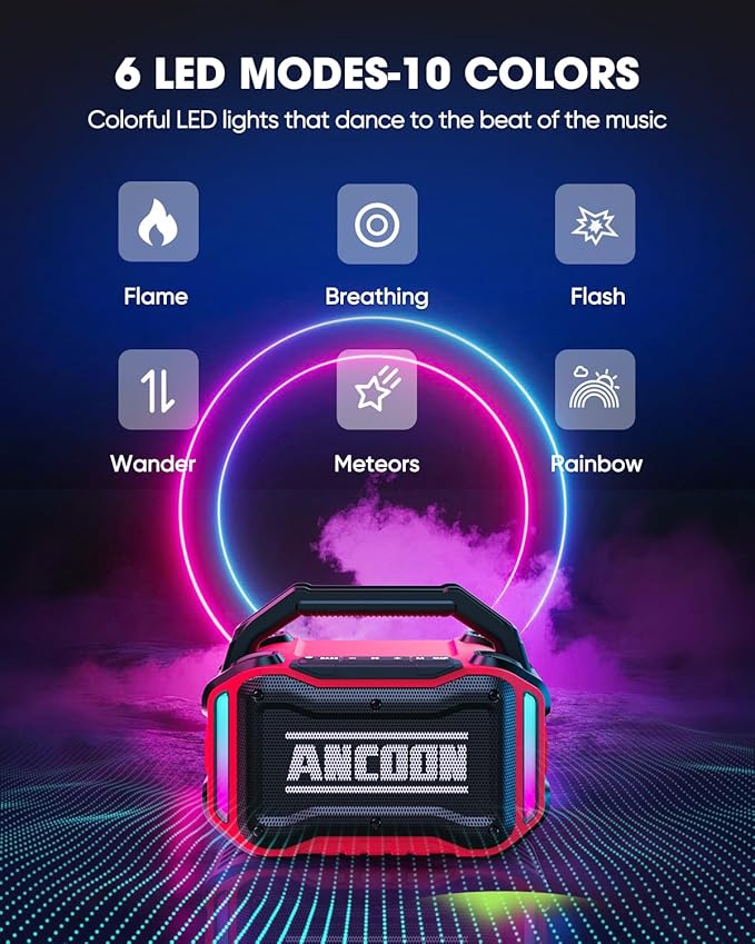 ANCOON Speakers Bluetooth Wireless: 80W(Peak) Loud Speaker with Bass, 20H Playtime, IPX6 Waterproof, Large Jobsite Speakers for Work, Outdoor, Workshop, Garage, Portable Speaker with TWS (Red)