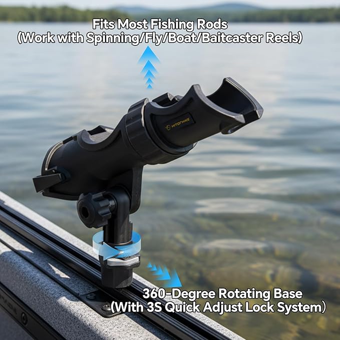 HITORHIKE Fishing Rod Holder Universal Fit Kit Allows for 360-degree Adjustment Kayak Fishing Boat Powerlock Rod Holder