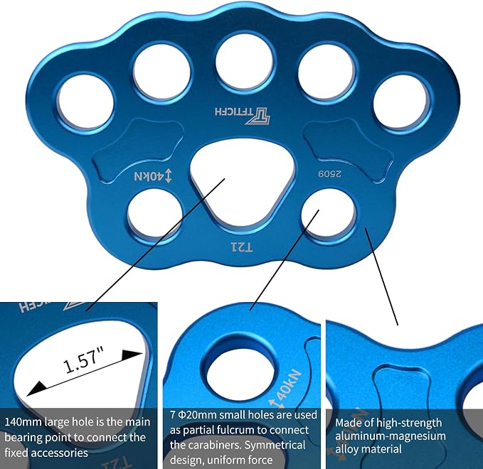 30kN/40kN Rigging Plate, Aluminum Anchor Multiplier Plate, Force Divider Plate Bear, Climbing Descender Connector Gear for Hammock Firefighting Arborist Rock Climbing Rescue Cave Yoga Rappel
