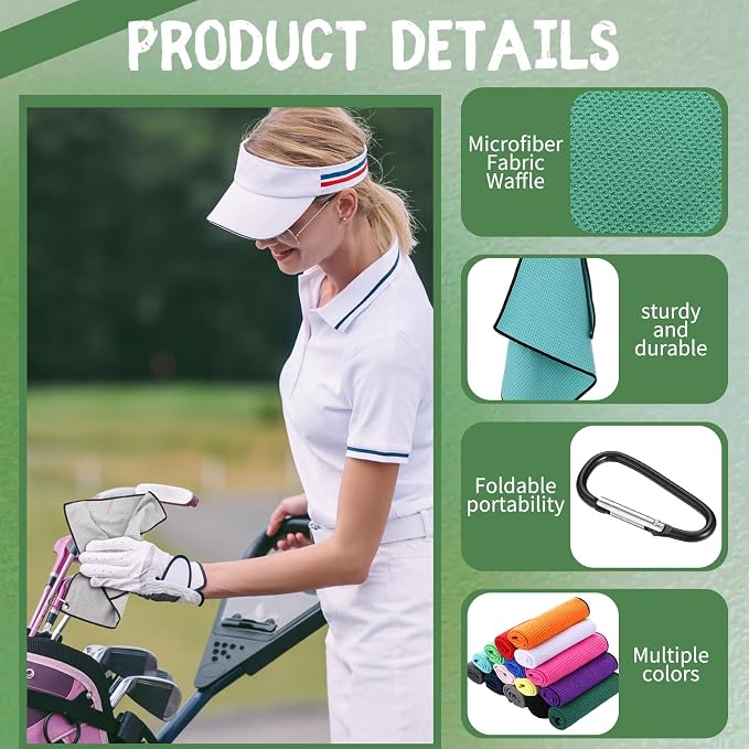 Batiyeer 30 Pcs Bulk Golf Towels for Golf Bags 16'' x 16'' Microfiber Fabric Golf Towel Waffle Pattern with Clip for Bags Men Mini Tournament Fitness Yoga Camping(Colorful)