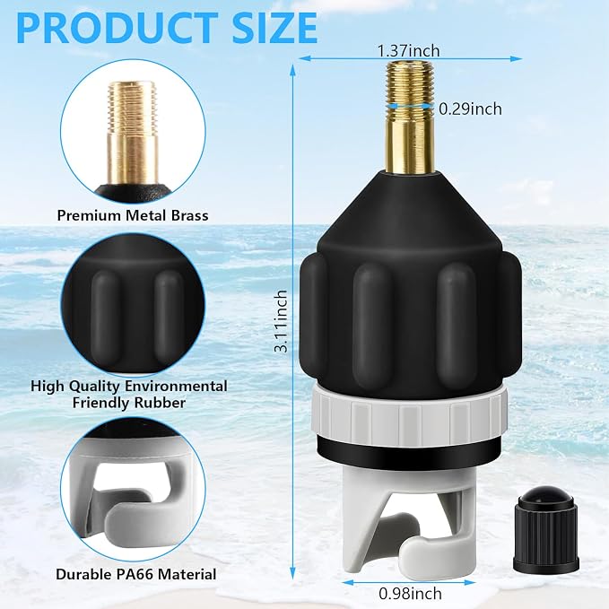 Inflatable Boat SUP Pump Adapter, Premium Conventional Air Valve, Quickly Inflation and Strong Sealing SUP Pump Adapter, for Inflatable Boat, Stand-Up Paddleboard and Kayak (2/Pack)