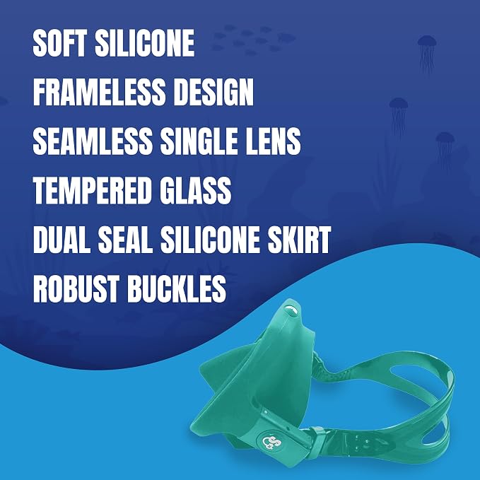 Spartacus Frameless Dive Mask, Ultra-Clear Low-Iron Glass, Wide View, Low Volume, 100% Silicone Skirt